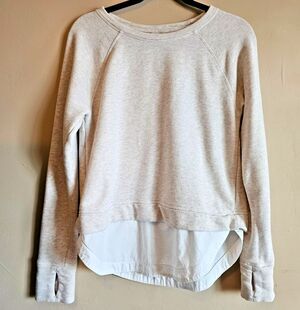 Athleta Roamer Zip Back Layered Sweatshirt Heather Beige/Cream Size S Thumbholes